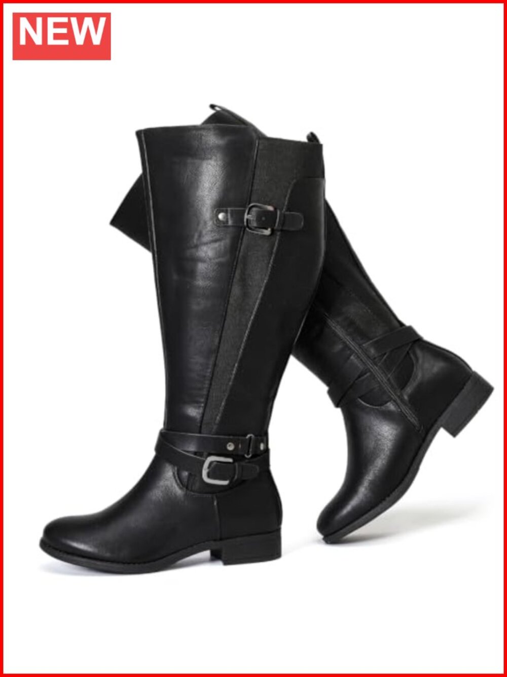 Extra Wide Calf Knee High Boots Faux Leather Memory Foam Block Heel